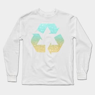 Sand Ocean Ombre Faux Glitter Recycle Symbol Long Sleeve T-Shirt